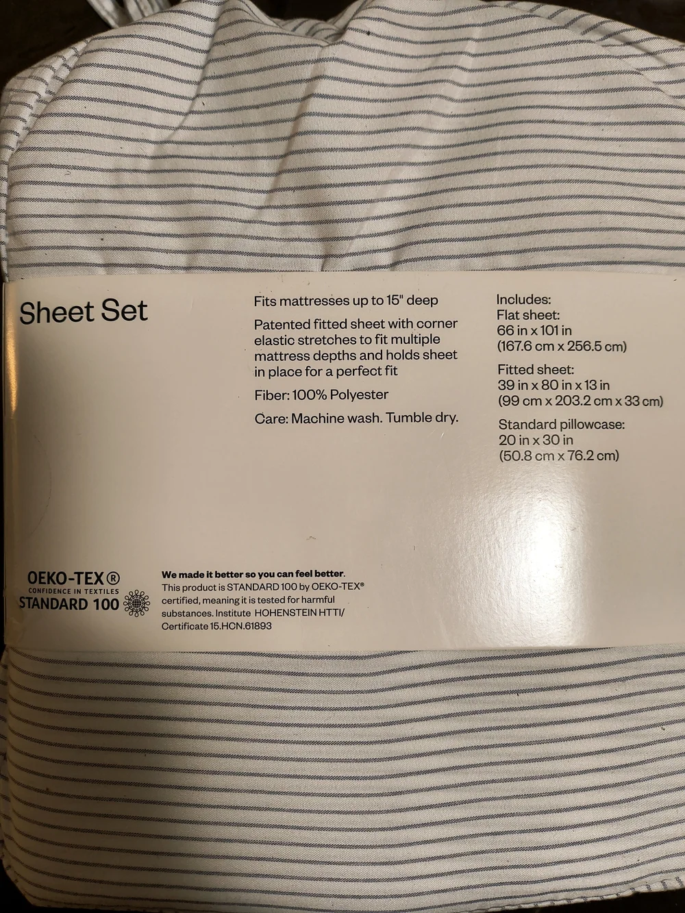 room essentials Twin XL Microfiber Sheet Set - White with Thin Gray Stripes
